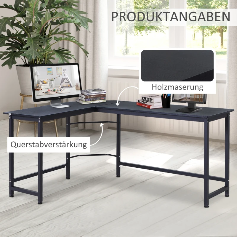 Vinsetto® STOLIK KOMPUTEROWY BIURKO NAROŻNE REGULACJA WYSOKOŚCI metal czarny 168 x 120 x 75 cm