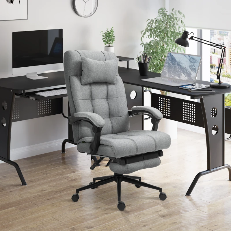 Vinsetto Office Chair with Footrest Ergonomic Office Chair with Armrests Lumber Support and Headrest Light Grey