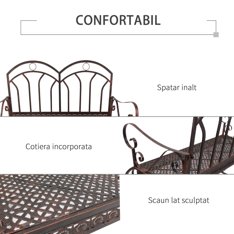 Outsunny Banca metalica Balansor de Gradina cu 2 locuri, stil Vintage, Finisaj in Bronz