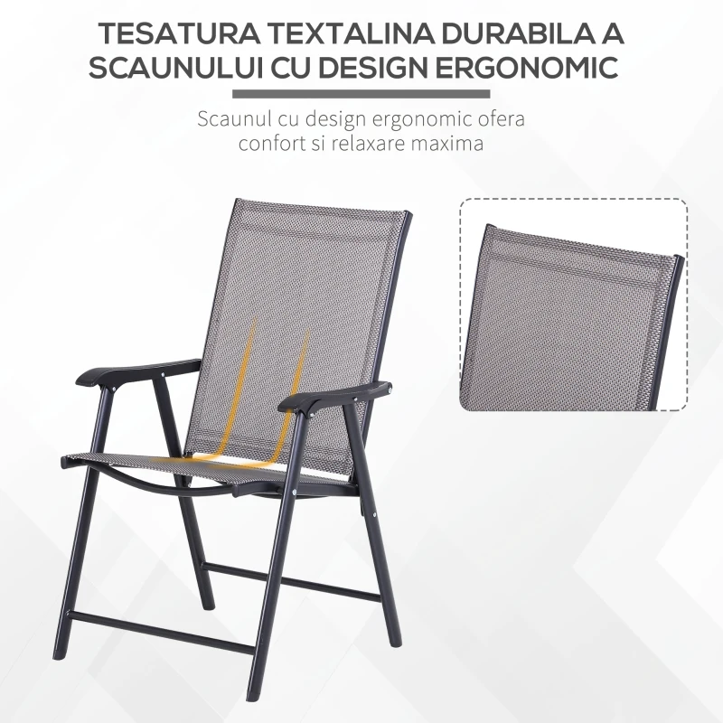 Outsunny set 4 scaune pliabile exterior din otel, gri si negru