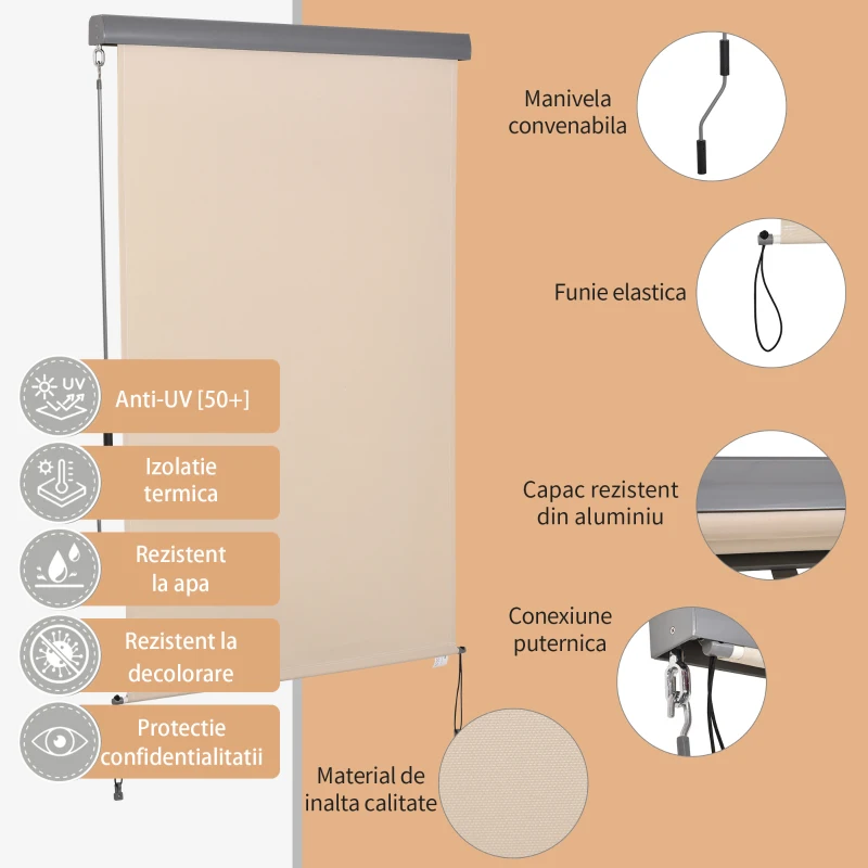 Outsunny Copertina Rulou Parasolar cu Manivela, Instalare pe Perete sau Tavan, 120x200cm, Bej