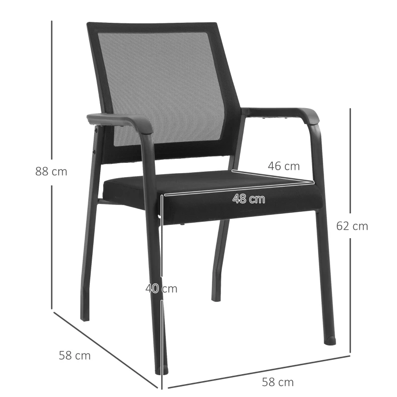 Vinsetto Besprechungsstuhl, Konferenzstuhl, Besucherstuhl, 2er Set Ergonomischer Bürostuhl mit Fußmatten, Wartezimmerstuhl, stapelbar, Netz Bezug, Schwarz, 58 x 58 x 88 cm