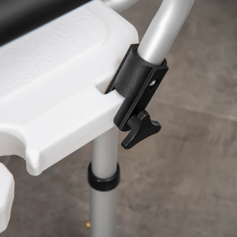 HOMCOM Height Adjustable Shower Stool for the Elderly and Disabled with Back, Shower Chair with Flipped Padded Arms and Suction Foot Pads, White