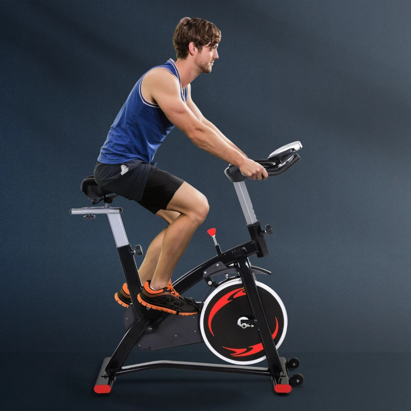 HOMCOM Fahrradtrainer, höhenverstellbare Sitz & Lenker, digitale Anzeige, Handyhalterung, schwarz+rot, 47 x 120 x 117cm