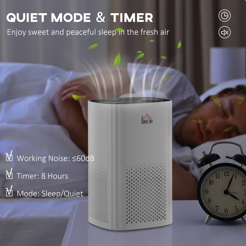 HOMCOM Air Purifiers with 3-Stage Carbon HEPA Filtration System, for Bedroom,  Air Cleaner with 4 Speeds, Air Monitor, Timer, and Ioniser, Remove Smoke Dust Pollen Odors