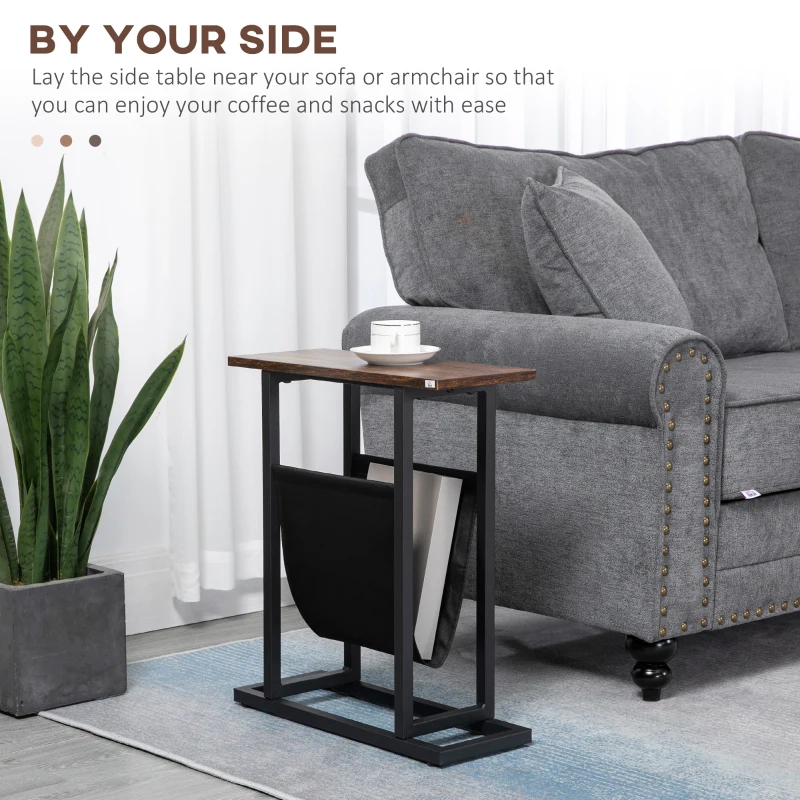 HOMCOM Masa laterala cu geanta de depozitare, masa de pat cu cadru din otel pentru spatii mici