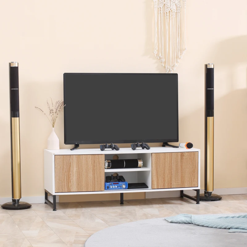 HOMCOM Mobile TV Moderno 50" max in Truciolato e Acciaio con 2 Ripiani Aperti e 2 Armadietti Chiusi, 120x39.5x45 cm