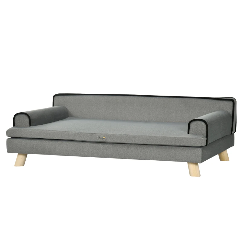 PawHut Dog Sofa, with Wooden Legs, Water-Resistant Fabric, for Medium & Large Dogs - Grey
