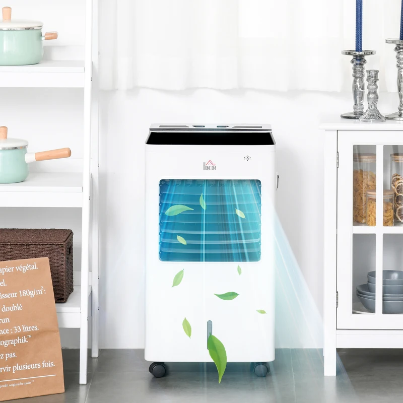 HOMCOM 8.5L Portable Air Cooler, Heater, Humidifier with Ice Packs, 3 Speed, 3 Mode, 7.5H Timer, Remote, Air Cooling Fan for Bedroom, Home Office, White