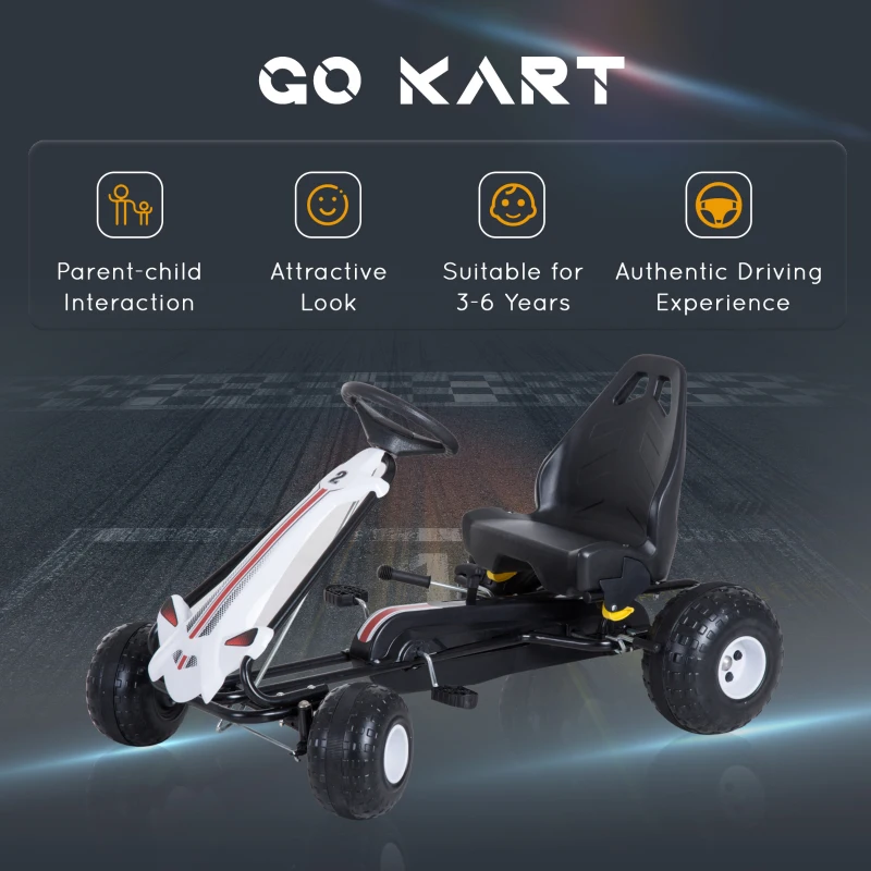 HOMCOM Go-Kart cu Pedale pentru Copii, Alb si Negru