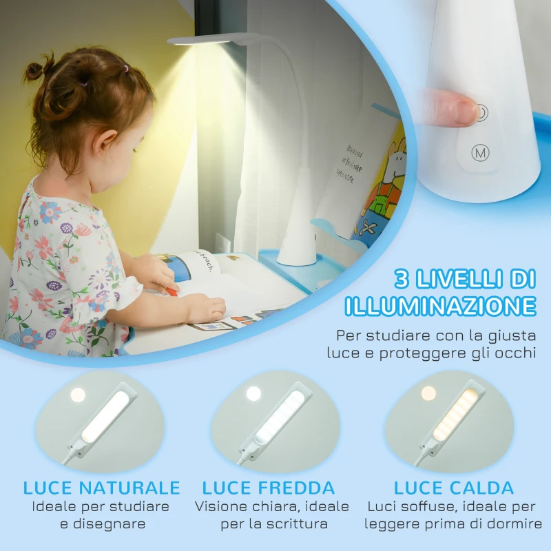 HOMCOM Banco Scuola con Sedia per Bambini 6-12 Anni con Altezza e Inclinazione Regolabile, Blu
