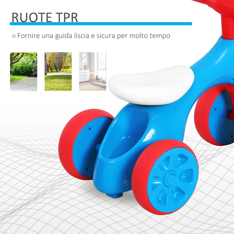 HOMCOM Bicicletta Equilibrio Senza Pedali Giochi con 4 Ruote per Bambini da 18-36 Mesi Blu e Rosso 57cm x 33.5cm x 42.5cm
