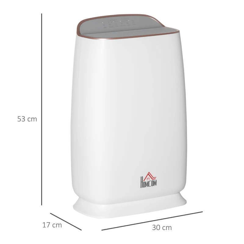 HOMCOM Quiet Air Purifiers for Bedroom with 3-Stage Carbon HEPA Filtration System, Air Monitor, Timer, Air Cleaner with 4 Speeds, Remove Smoke Dust Pollen Odours