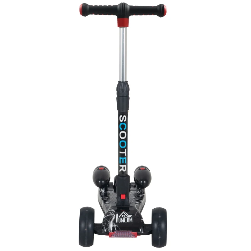 HOMCOM Kids 3 Wheel Plastic Scooter Adjustable Height w/ Engine-Look Water Spray Black