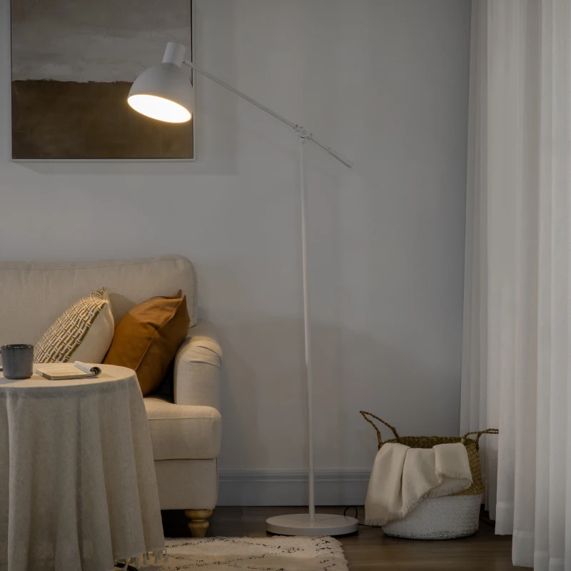 HOMCOM Candeeiro de Pé Estilo Industrial Lâmpada E27 Máx. 40W com Mastro Flexível Ecrã Giratório 90° Ø30x131-155cm Branco