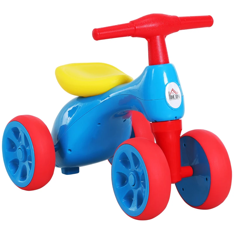 HOMCOM Bicicletta Equilibrio Senza Pedali Giochi con 4 Ruote per Bambini da 18-36 Mesi Blu e Rosso 57cm x 33.5cm x 42.5cm