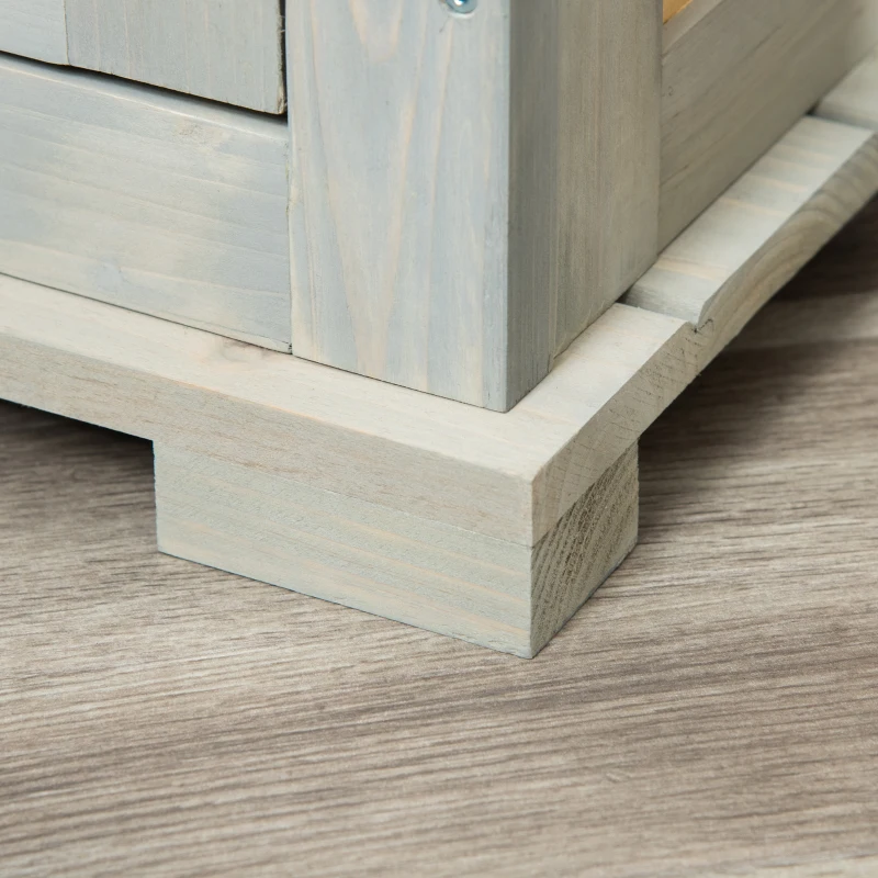 PawHut Wooden Dog Crate, Furniture Style Dog Kennel End Table w/ Lockable Door, Window, for Small, Medium Dogs, Grey and Natural