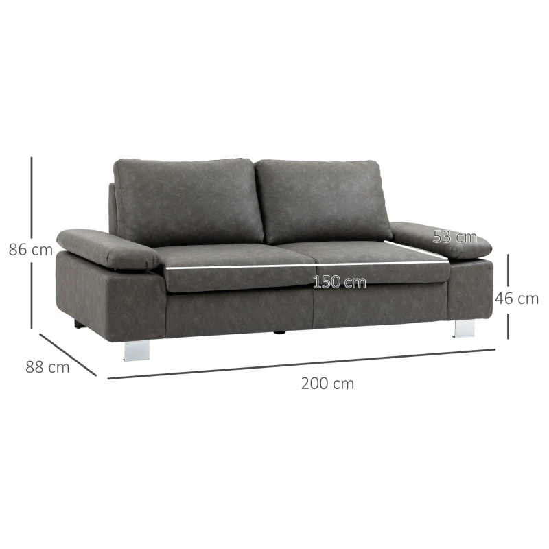 HOMCOM Canapea moderna dubla de lux cu 2 locuri, canapea tapitata cu brate reglabile pentru camera de zi, birou, gri(m-3)