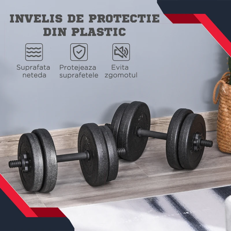 HOMCOM Set de 2 Gantere cu Discuri 18Kg