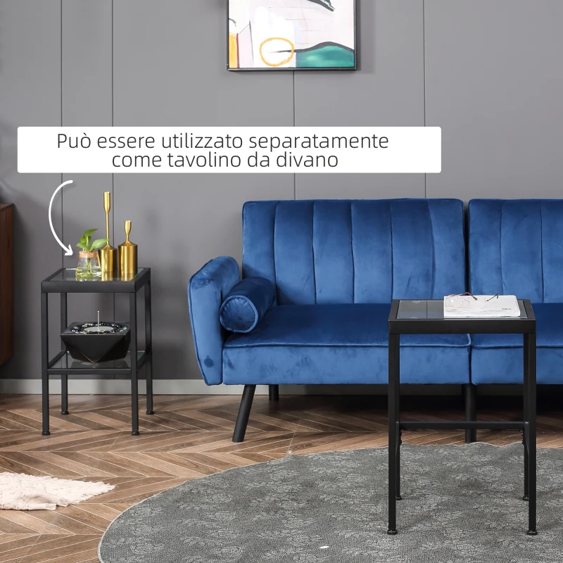 HOMCOM Set 2 Tavolini da Salotto Moderni in Acciaio e Vetro per Soggiorno e Ingresso, 40.5x35.5x61 cm e 33x33x54.5 cm