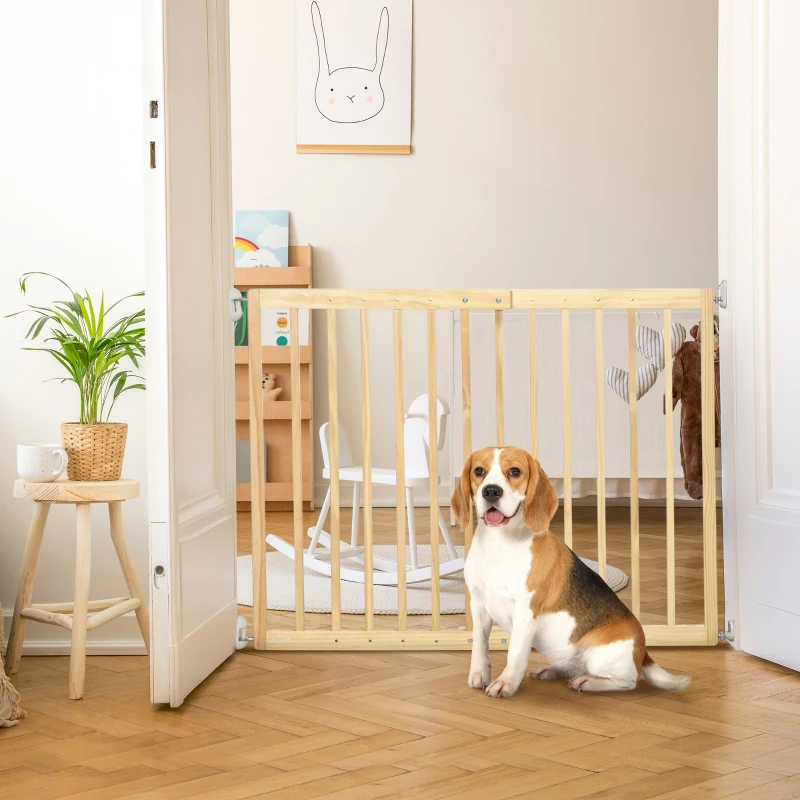 PawHut Poarta de siguranta pentru animale de companie, se potriveste deschiderilor de 60,5-102 cm latime, 2 panouri pentru scari si usi, din lemn de 73 cm inaltime