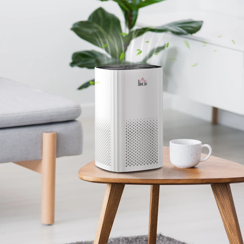 HOMCOM Air Purifiers with 3-Stage Carbon HEPA Filtration System, for Bedroom,  Air Cleaner with 4 Speeds, Air Monitor, Timer, and Ioniser, Remove Smoke Dust Pollen Odors