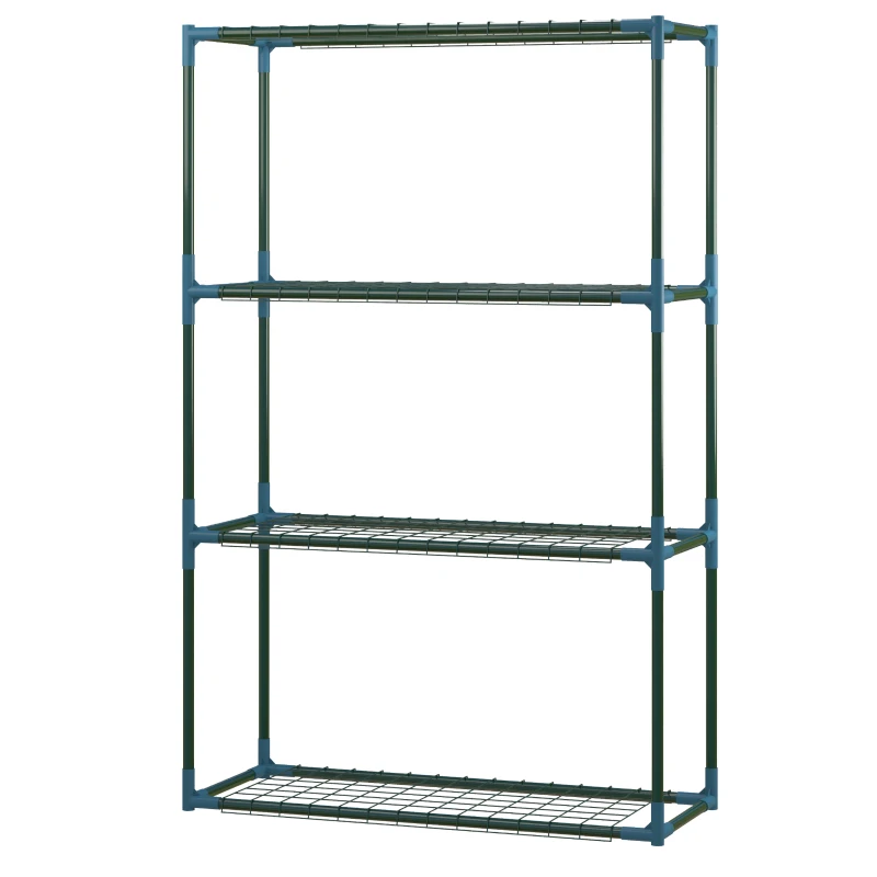 Outsunny 70L x 27W x 110H cm Modern Plant Stand Set of 2, 4-Tier Planter Holder with Steel Frame, Outdoor Flower Display Rack for Potted Plants Balcony Décor, Green