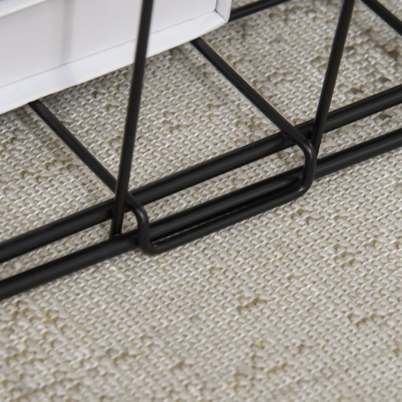 HOMCOM Side Table Marble Top, Black, with Storage, for Living Room Bedroom