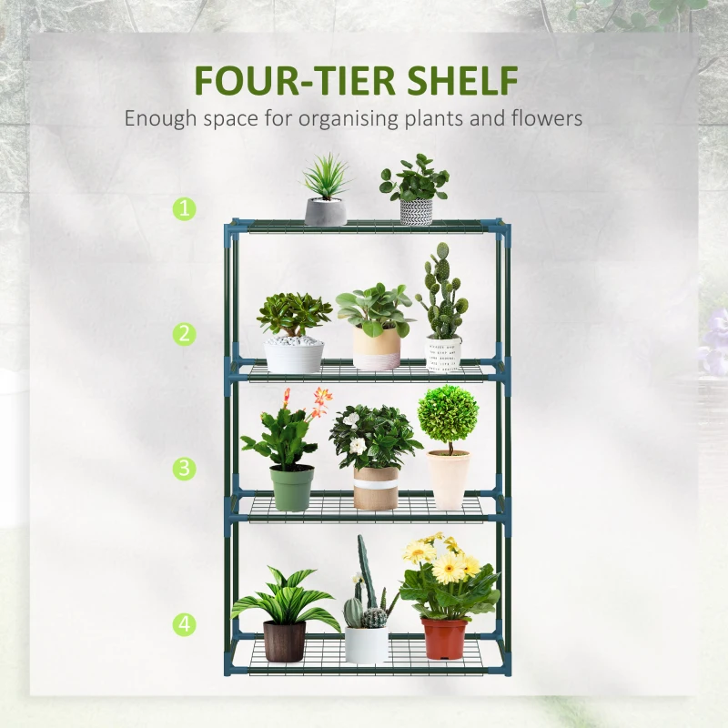 Outsunny 70L x 27W x 110H cm Modern Plant Stand Set of 2, 4-Tier Planter Holder with Steel Frame, Outdoor Flower Display Rack for Potted Plants Balcony Décor, Green