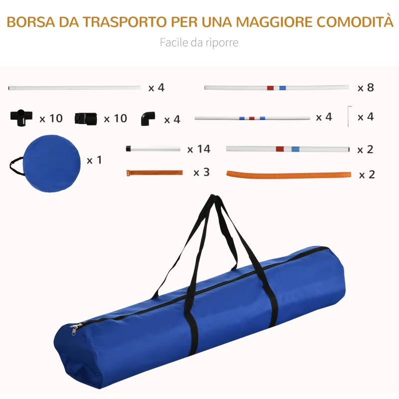 PawHut Set Agility Dog per Addestramento da 5 Pezzi con Tunnel, Ostacoli e Cerchio per Salto, Bianco, Arancione, Blu