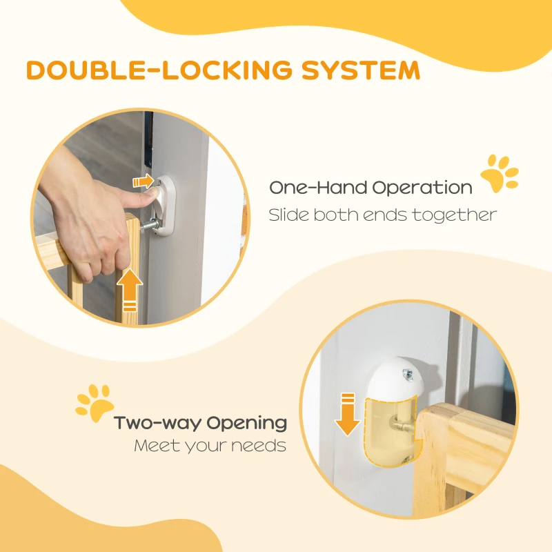 PawHut Poarta de siguranta pentru animale de companie, se potriveste deschiderilor de 60,5-102 cm latime, 2 panouri pentru scari si usi, din lemn de 73 cm inaltime