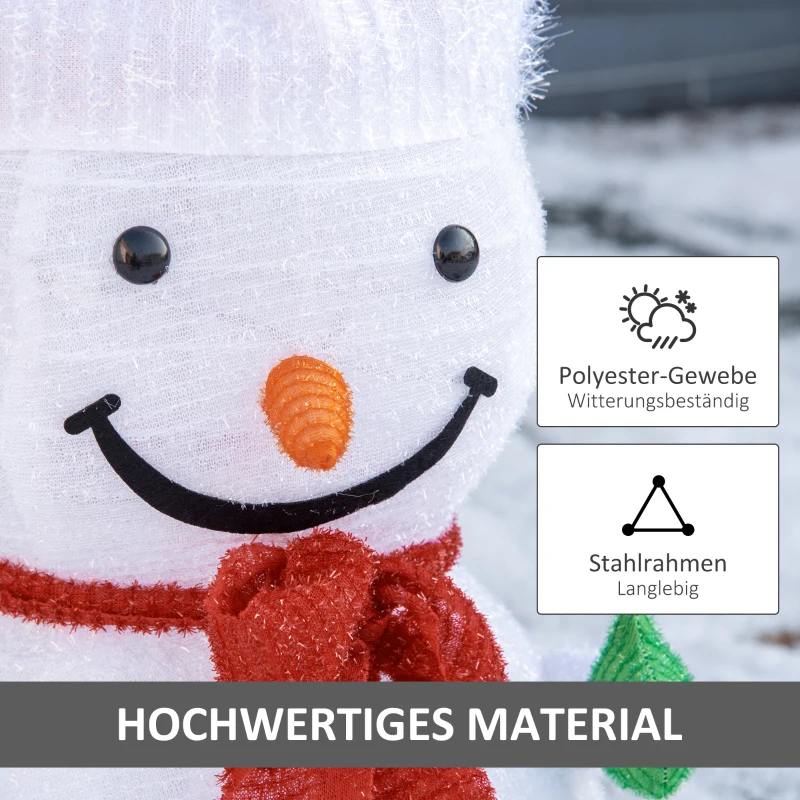 Bałwanek świąteczny Outsunny dekoracja świąteczna ze światłami LED model świąteczny ogród podwórko ozdoba składany odporny na warunki atmosferyczne poliester kolor zielony + czerwony + biały Ø30 x 51 cm