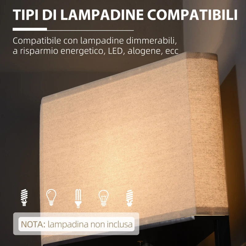 HOMCOM Lampada da Terra Angolare con Ripiani e Paralume in Tessuto, 50x37x159cm, Nero