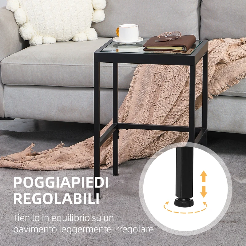 HOMCOM Set 2 Tavolini da Salotto Moderni in Acciaio e Vetro per Soggiorno e Ingresso, 40.5x35.5x61 cm e 33x33x54.5 cm