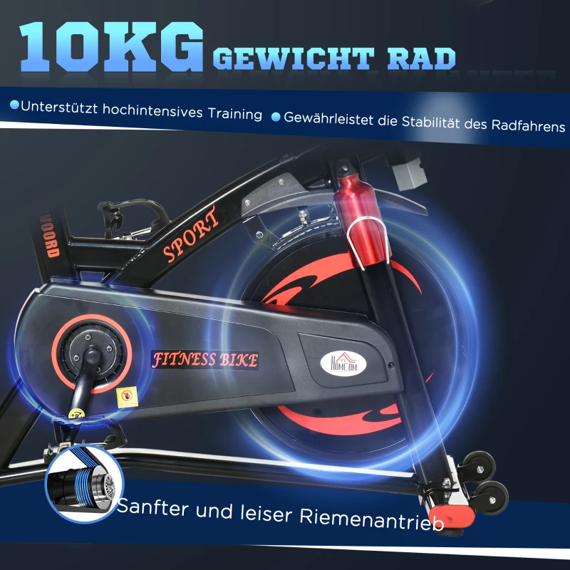 HOMCOM Fahrradtrainer, höhenverstellbare Sitz & Lenker, digitale Anzeige, Handyhalterung, schwarz+rot, 47 x 120 x 117cm