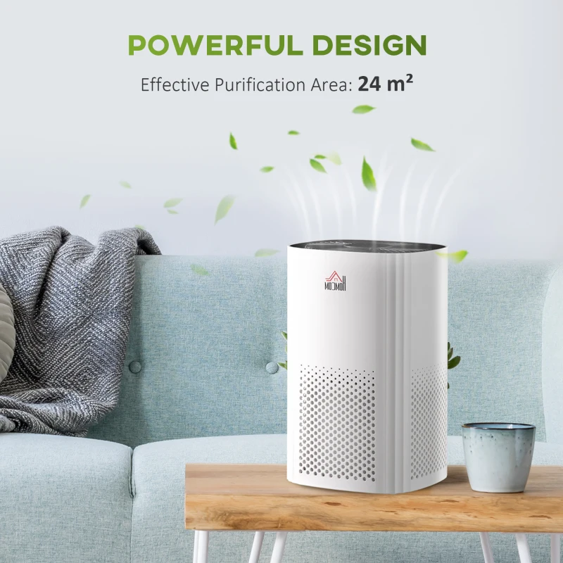 HOMCOM Air Purifiers with 3-Stage Carbon HEPA Filtration System, for Bedroom,  Air Cleaner with 4 Speeds, Air Monitor, Timer, and Ioniser, Remove Smoke Dust Pollen Odors
