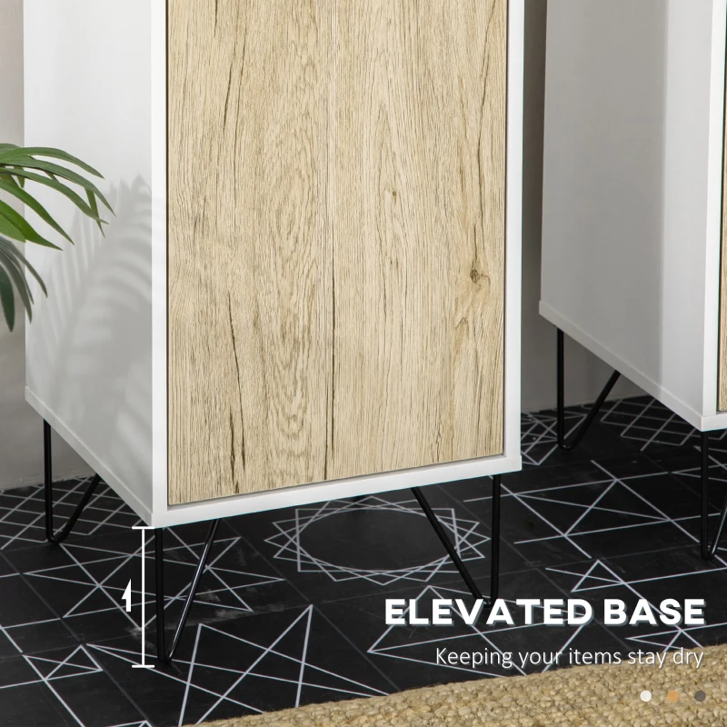 kleankin Dulap de depozitare inalt pentru baie, cu 2 rafturi deschise si 2 dulapuri de depozitare, natural si alb