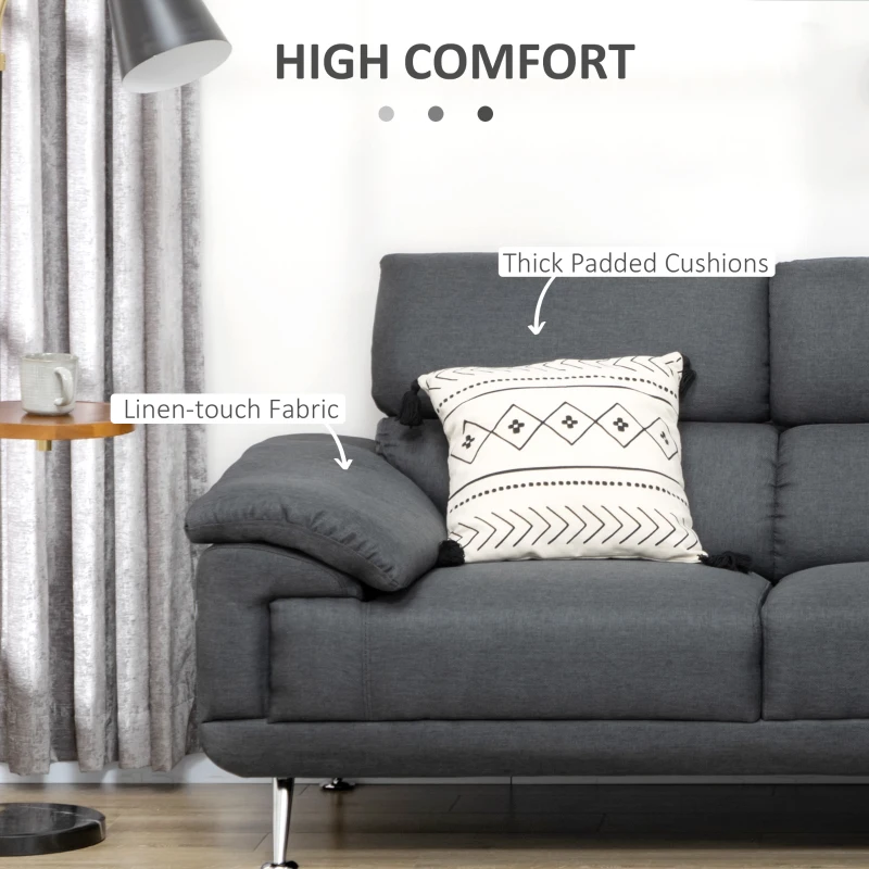 HOMCOM Canapea de colt pentru camera de zi, canapea in forma de L din material textil cu tetiera reglabila, canapea cu 3 locuri, gri inchis(m-5)