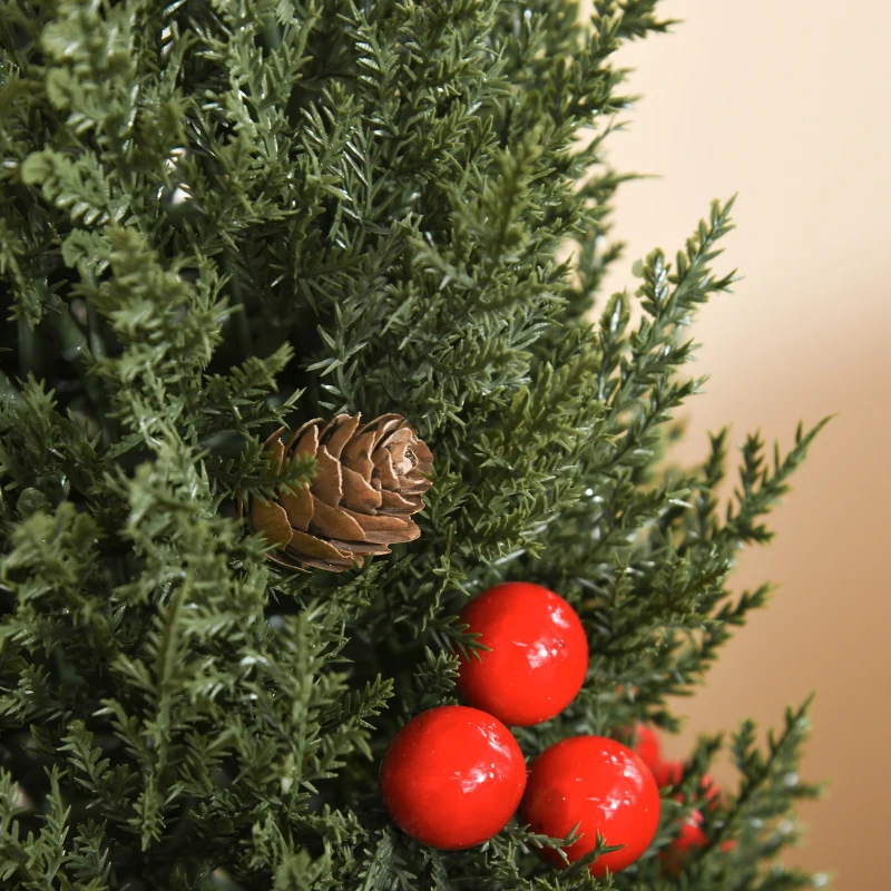 HOMCOM kerstboom 50 cm kerstboom cypress kerstboom met 7 rode bessen en 6 dennenappels kunstspar 170 takken voor tafel en bureau PVC PE groen Ø27 x 47 cm