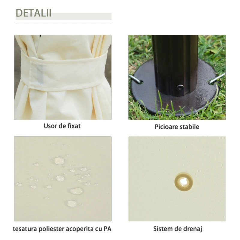 Outsunny Foisor cu Dublu Acoperis si 4 Prelate Laterale, Crem, 3x4m
