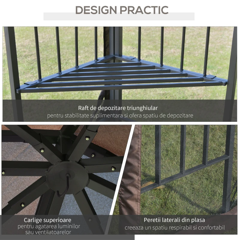 Outsunny Foisor de Gradina 3x3m cu acoperis dublu si plasa de tantari, in Metal Negru