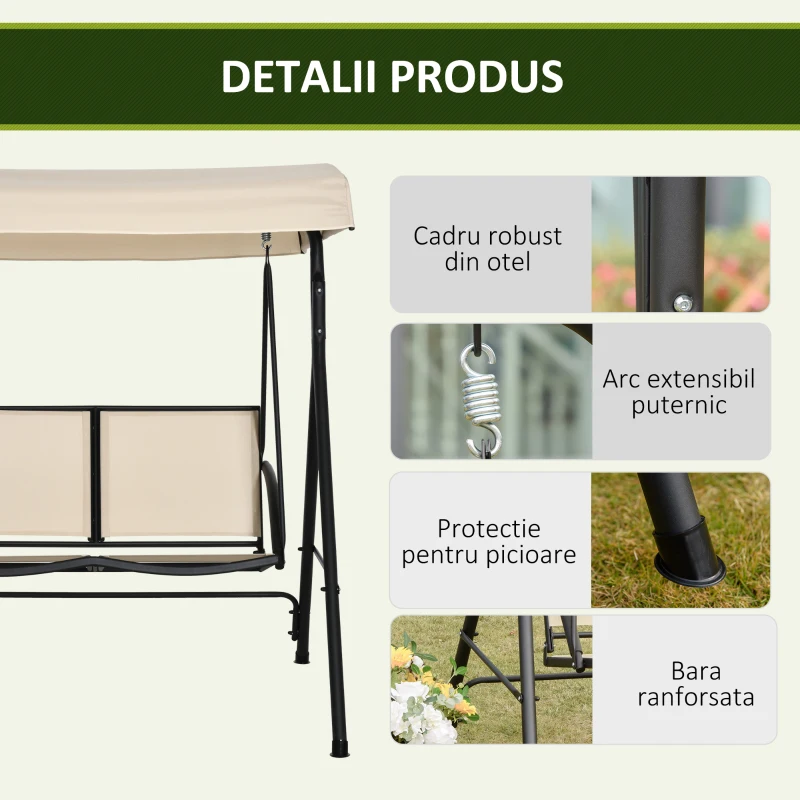 Outsunny Balansoar cu 2 Locuri de Gradina pentru Exterior, 140x118x162cm Bej