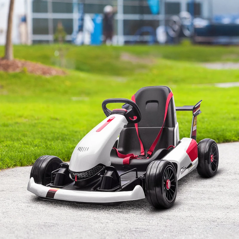 HOMCOM Kart Elétrico Infantil Bateria 12V com Velocidade 3-6 km/h Controlo Remoto Música Buzina 116x74x57,5cm Branco