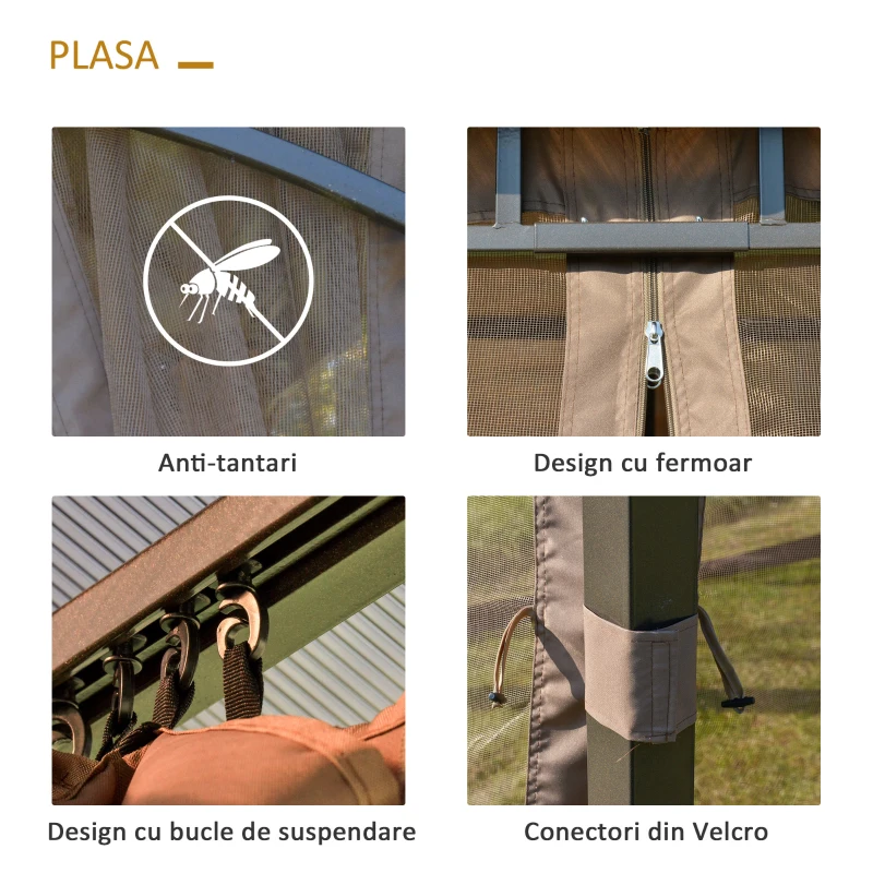 Outsunny Gradina Foisor cu Plasa de tantari 3.6x3m, Acoperisin Policarbonat, culoare Maro