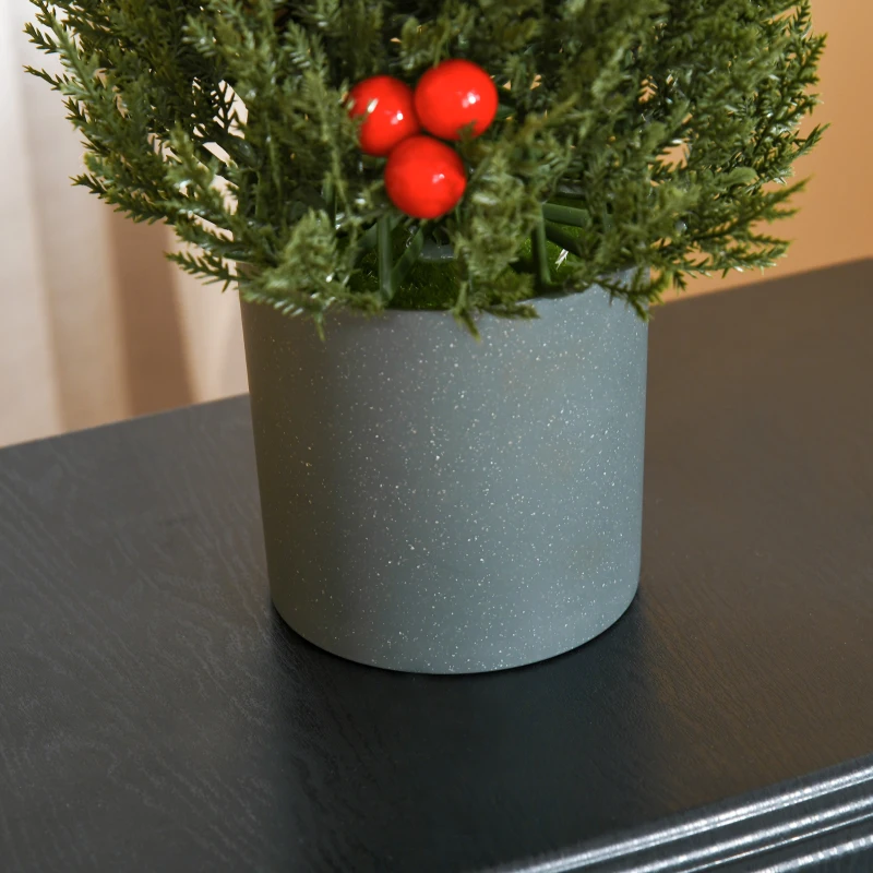 HOMCOM kerstboom 50 cm kerstboom cypress kerstboom met 7 rode bessen en 6 dennenappels kunstspar 170 takken voor tafel en bureau PVC PE groen Ø27 x 47 cm