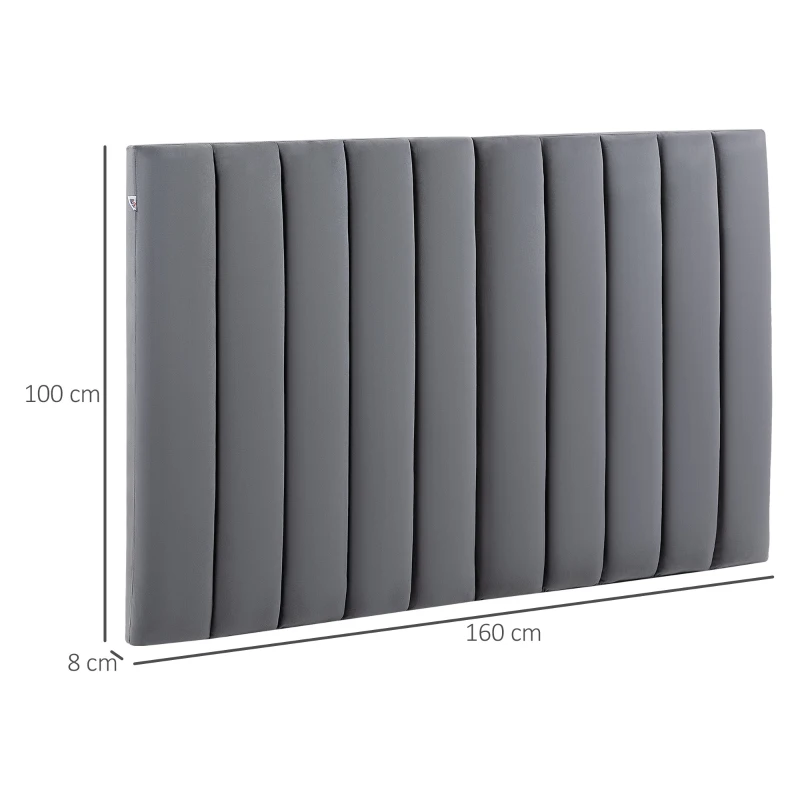 HOMCOM Tête de lit rembourrée panneau rembourrée panneau mural d'appoint revêtement en flanelle cadre en bois de caoutchouc 160 x 100 cm gris
