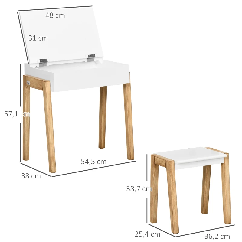 HOMCOM Ensemble table et chaise enfant style scandinave avec coffre de rangement 54,5 x 38 x 57,1 cm naturel et blanc
