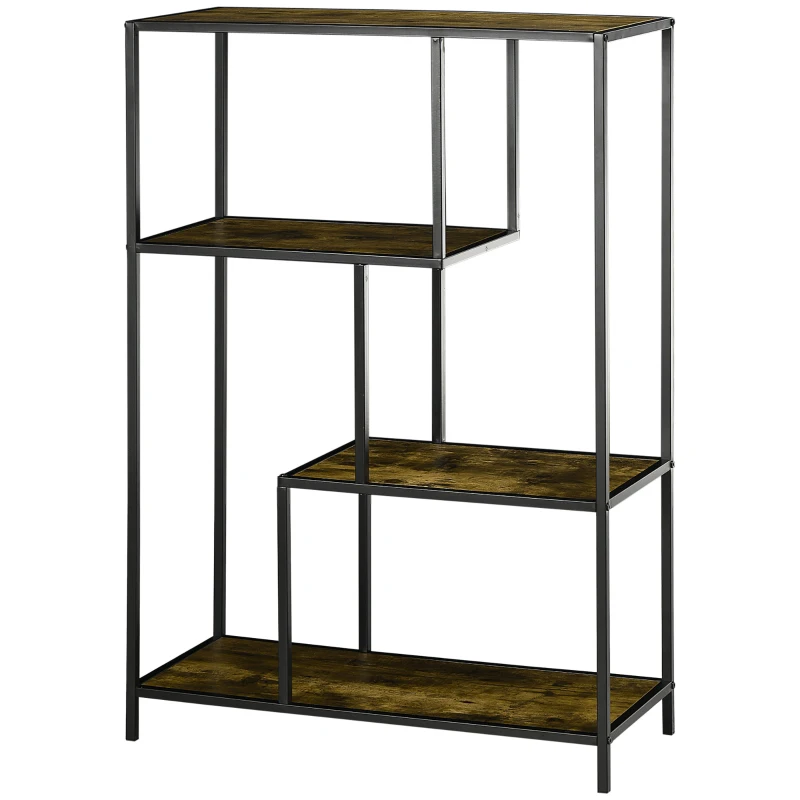 HOMCOM Libreria Moderna 4 Ripiani Stile Industriale in Legno e Metallo, 83x34x180cm, Marrone