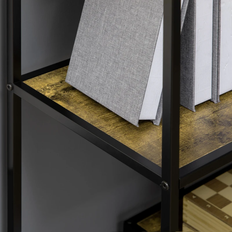 HOMCOM Libreria Moderna 4 Ripiani Stile Industriale in Legno e Metallo, 83x34x180cm, Marrone