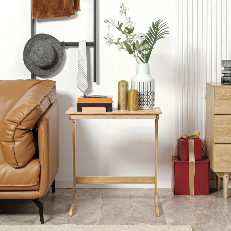 HOMCOM Tavolino da Divano a Forma di C in Legno di Bambù con Piano Inclinabile su 5 Livelli, 60x33x67cm